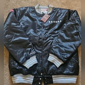New Mitchell & Ness NFL Oakland Raiders Black Heavyweight Satin Jacket Mens XLT
